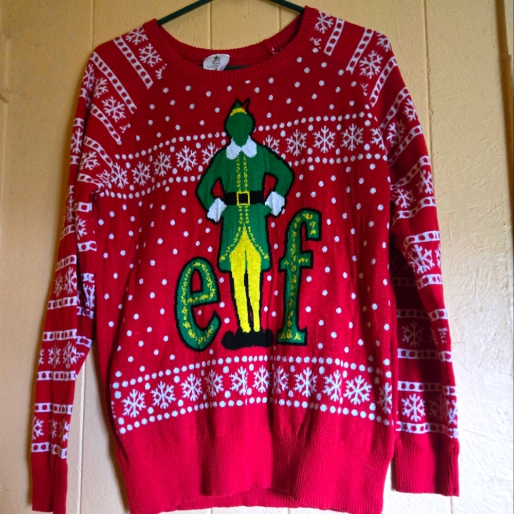 Elf Ugly Christmas Sweater Red Juniors XL